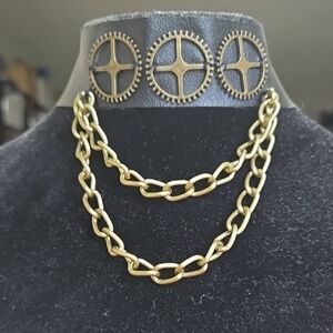Black Faux Leather Choker with Gold-Toned Chains